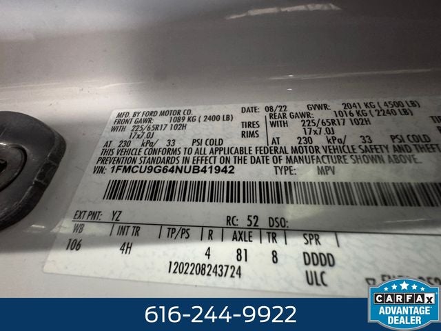 2022 Ford Escape SE 1.5 Liter EcoBoost AWD