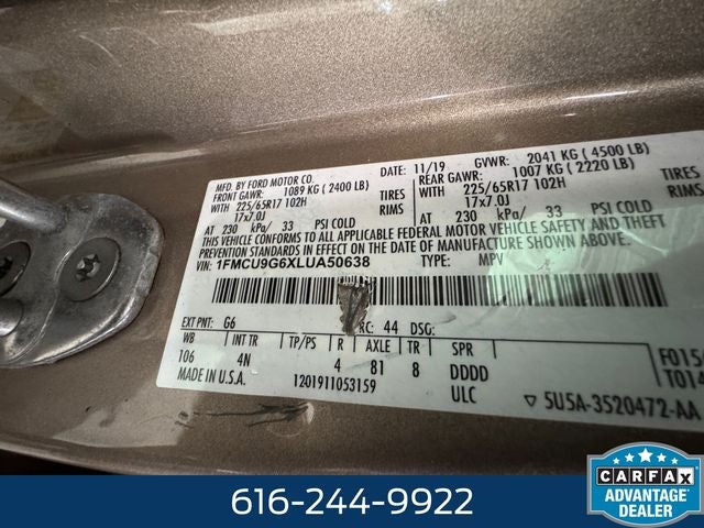 2020 Ford Escape SE 1.5 Liter EcoBoost AWD