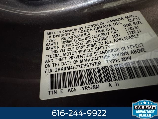 2014 Honda CR-V EX-L 2.4 Liter AWD