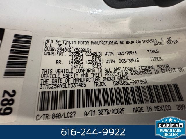 2020 Toyota Tacoma SR5 3.5 Liter V6 Doublecab 4WD