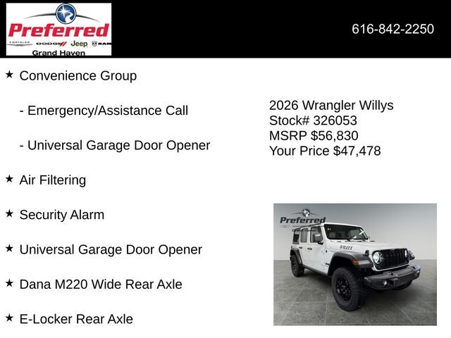2026 Jeep Wrangler WRANGLER 4-DOOR WILLYS