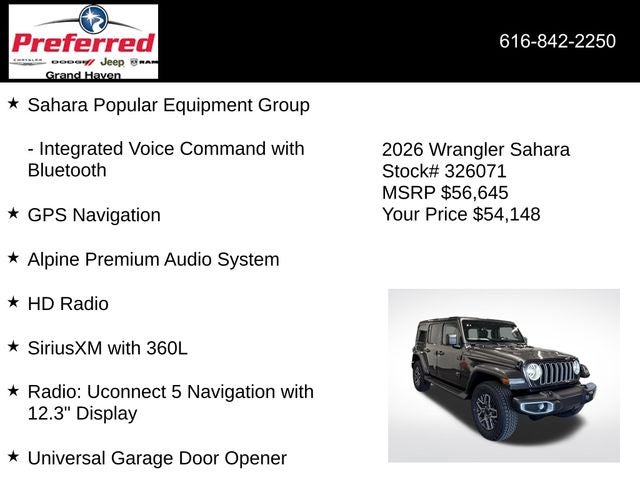 2026 Jeep Wrangler WRANGLER 4-DOOR SAHARA