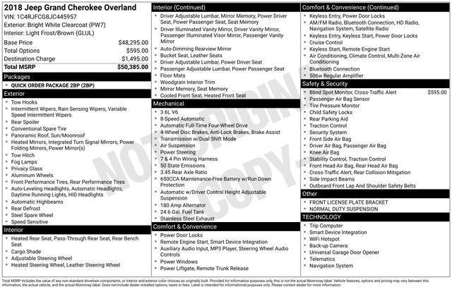 2018 Jeep Grand Cherokee Overland 3.6 Liter V6 4WD