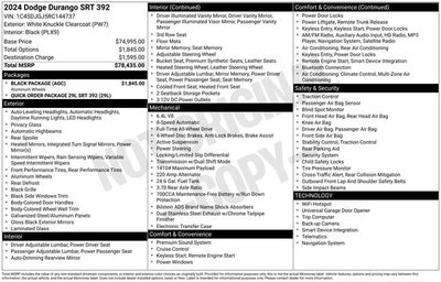 2024 Dodge Durango SRT 392 6.4 Liter V8 AWD 3rd Row Seating
