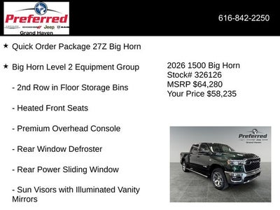 2026 RAM Ram 1500 RAM 1500 BIG HORN CREW CAB 4X4 5'7' BOX