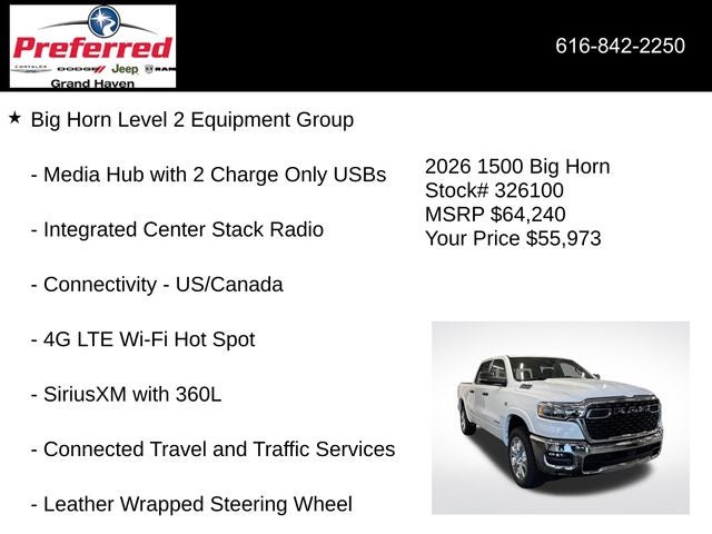 2026 RAM Ram 1500 RAM 1500 BIG HORN CREW CAB 4X4 5'7' BOX