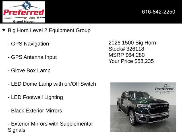 2026 RAM Ram 1500 RAM 1500 BIG HORN CREW CAB 4X4 5'7' BOX