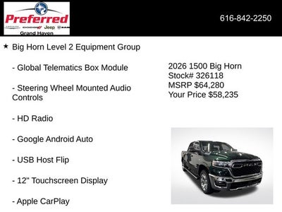 2026 RAM Ram 1500 RAM 1500 BIG HORN CREW CAB 4X4 5'7' BOX