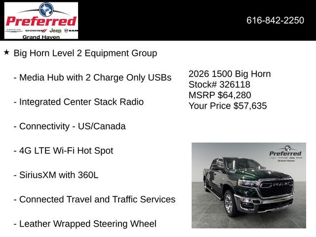 2026 RAM Ram 1500 RAM 1500 BIG HORN CREW CAB 4X4 5'7' BOX