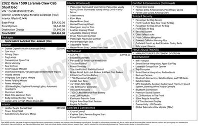 2022 RAM 1500 Laramie 5.7 Liter V8 Hemi Crew Cab 4WD
