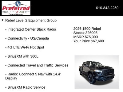 2026 RAM Ram 1500 RAM 1500 REBEL CREW CAB 4X4 5'7' BOX