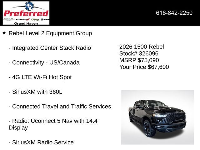 2026 RAM Ram 1500 RAM 1500 REBEL CREW CAB 4X4 5'7' BOX