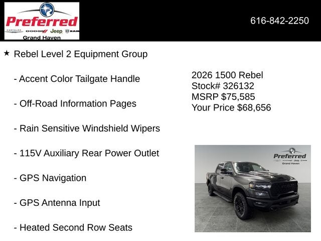 2026 RAM Ram 1500 RAM 1500 REBEL CREW CAB 4X4 5'7' BOX