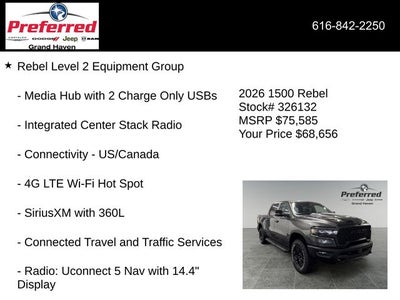 2026 RAM Ram 1500 RAM 1500 REBEL CREW CAB 4X4 5'7' BOX