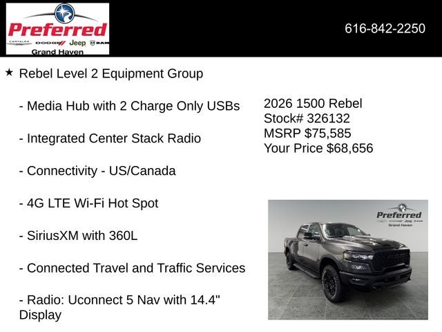 2026 RAM Ram 1500 RAM 1500 REBEL CREW CAB 4X4 5'7' BOX