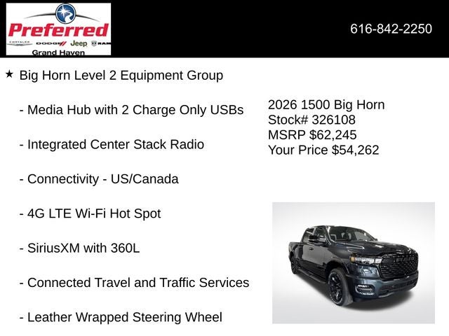 2026 RAM Ram 1500 RAM 1500 BIG HORN CREW CAB 4X4 5'7' BOX