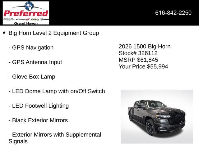 2026 RAM Ram 1500 RAM 1500 BIG HORN CREW CAB 4X4 5'7' BOX