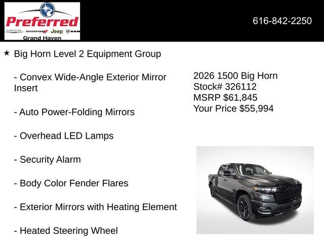 2026 RAM Ram 1500 RAM 1500 BIG HORN CREW CAB 4X4 5'7' BOX