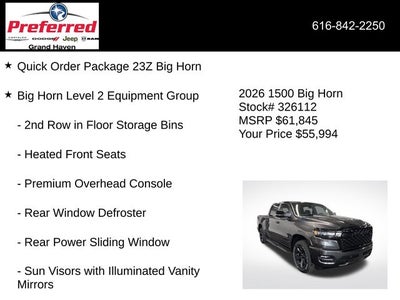 2026 RAM Ram 1500 RAM 1500 BIG HORN CREW CAB 4X4 5'7' BOX