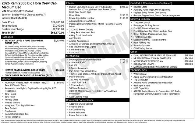 2026 RAM Ram 2500 RAM 2500 BIG HORN CREW CAB 4X4 6'4' BOX