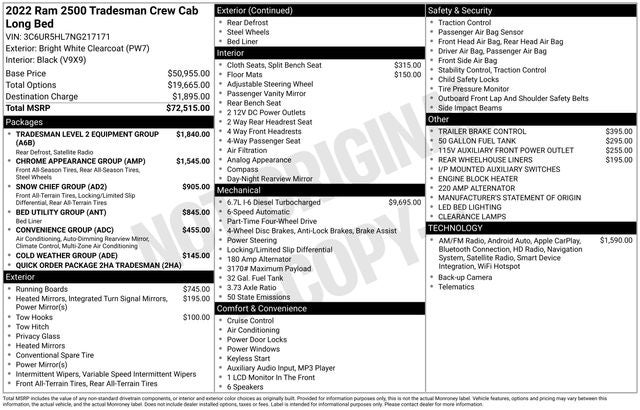 2022 RAM 2500 Tradesman Crew Cab 4x4 8' Box
