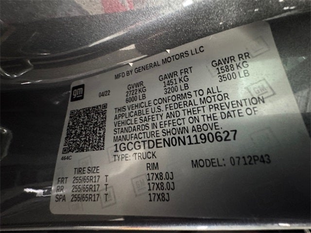 2022 Chevrolet Colorado Z71 3.6 Liter V6 Crew Cab 4WD