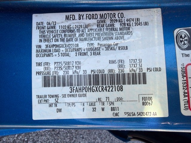 2012 Ford Fusion SE 3.0 Liter V6 FWD