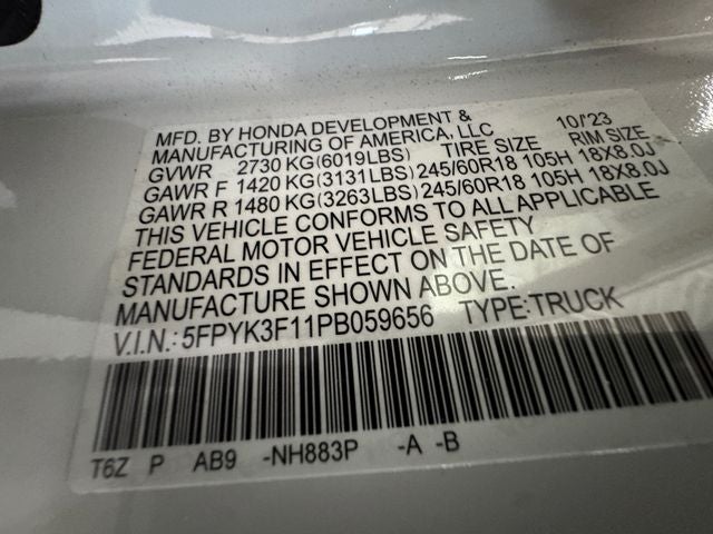 2023 Honda Ridgeline Sport 3.5 Liter V6 Crew Cab AWD